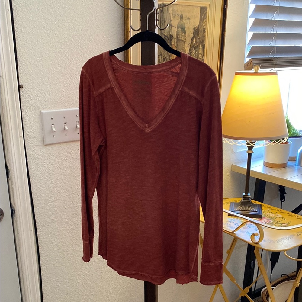 Women's V-Neck Long Sleeve Top - Rust Peruvian Connection